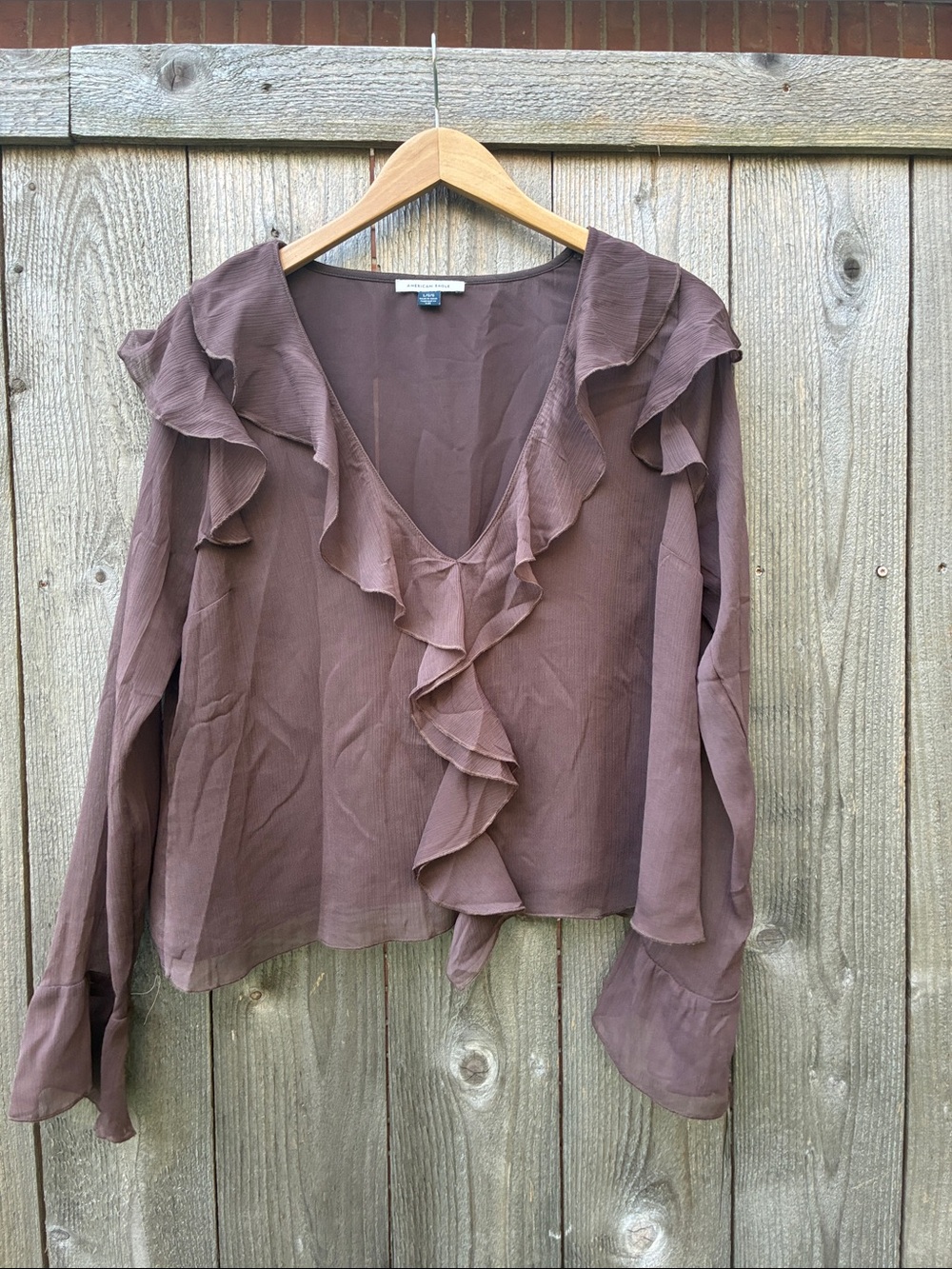 American Eagle Outfitters Mauve-Brown Ruffle V-Neck Blouse